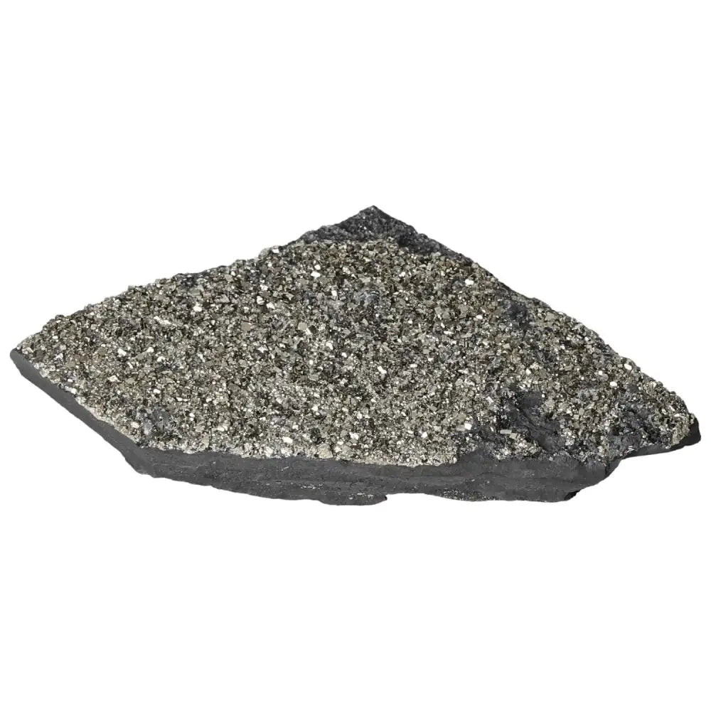 Close-up of Pyrite with Basalt from Sylvia Crystals, showcasing glittering pyrite crystals on a dark basalt base.