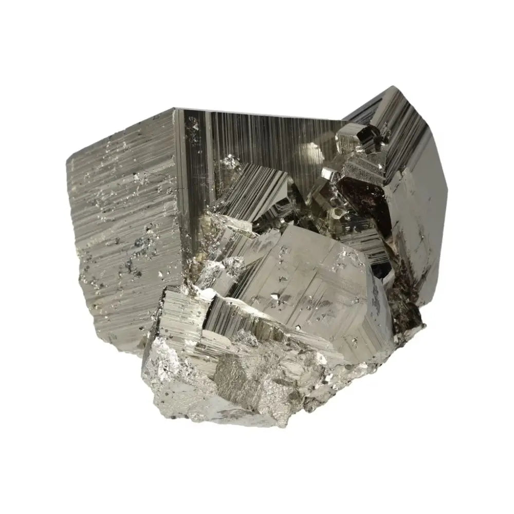 Pyrite crystal with Mangano Quartz inclusions showcasing metallic and pink hues for energy and protection.