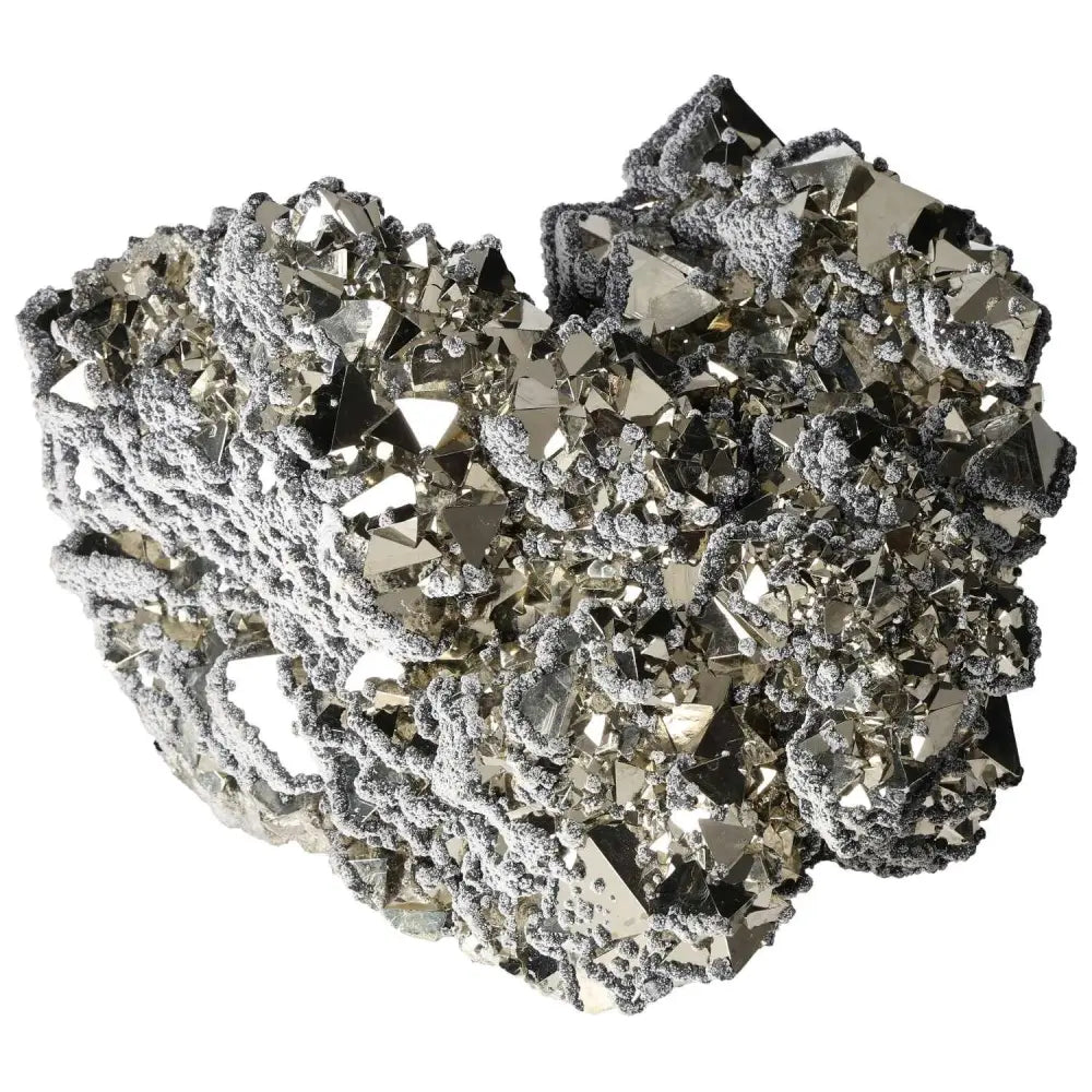Superior quality pyrite cluster with sphalerite and calcite, showcasing natural geometric formations and metallic luster.