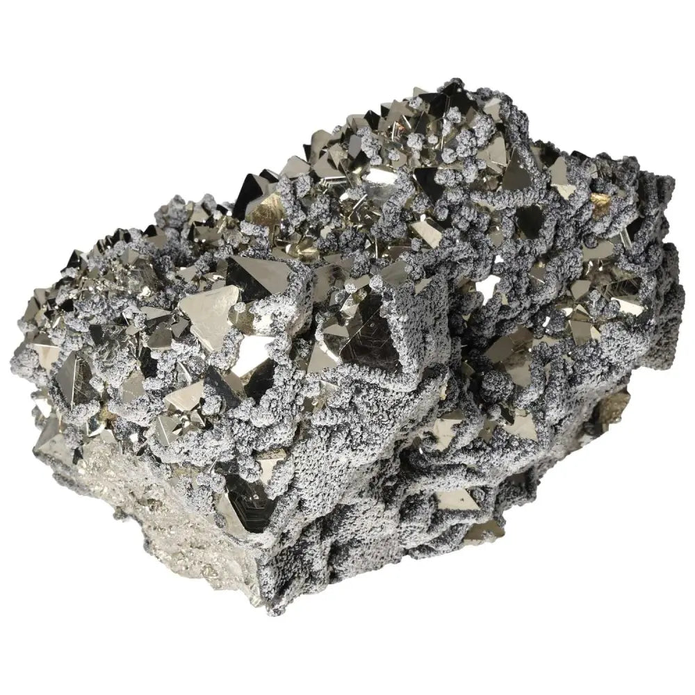 Superior quality pyrite cluster with sphalerite and calcite, showcasing geometric brilliance and metallic luster.