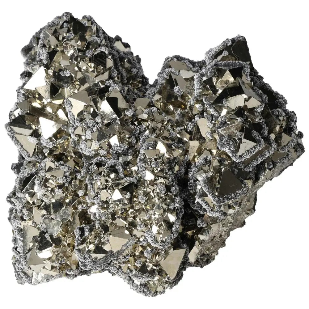 Superior quality pyrite cluster with sphalerite and calcite, showcasing natural geometric brilliance and metallic luster.