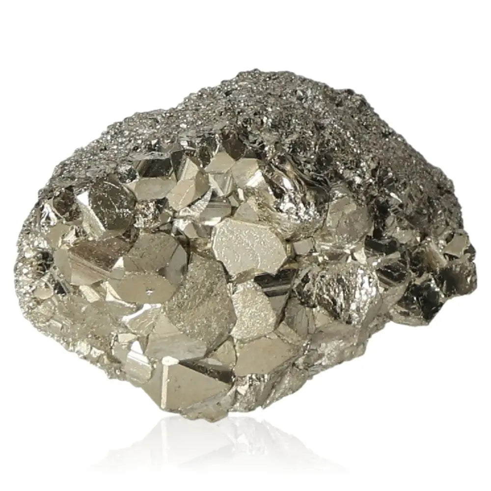 Radiant golden pyrite druzy with metallic luster, known as Fool's Gold, believed to attract abundance and prosperity.