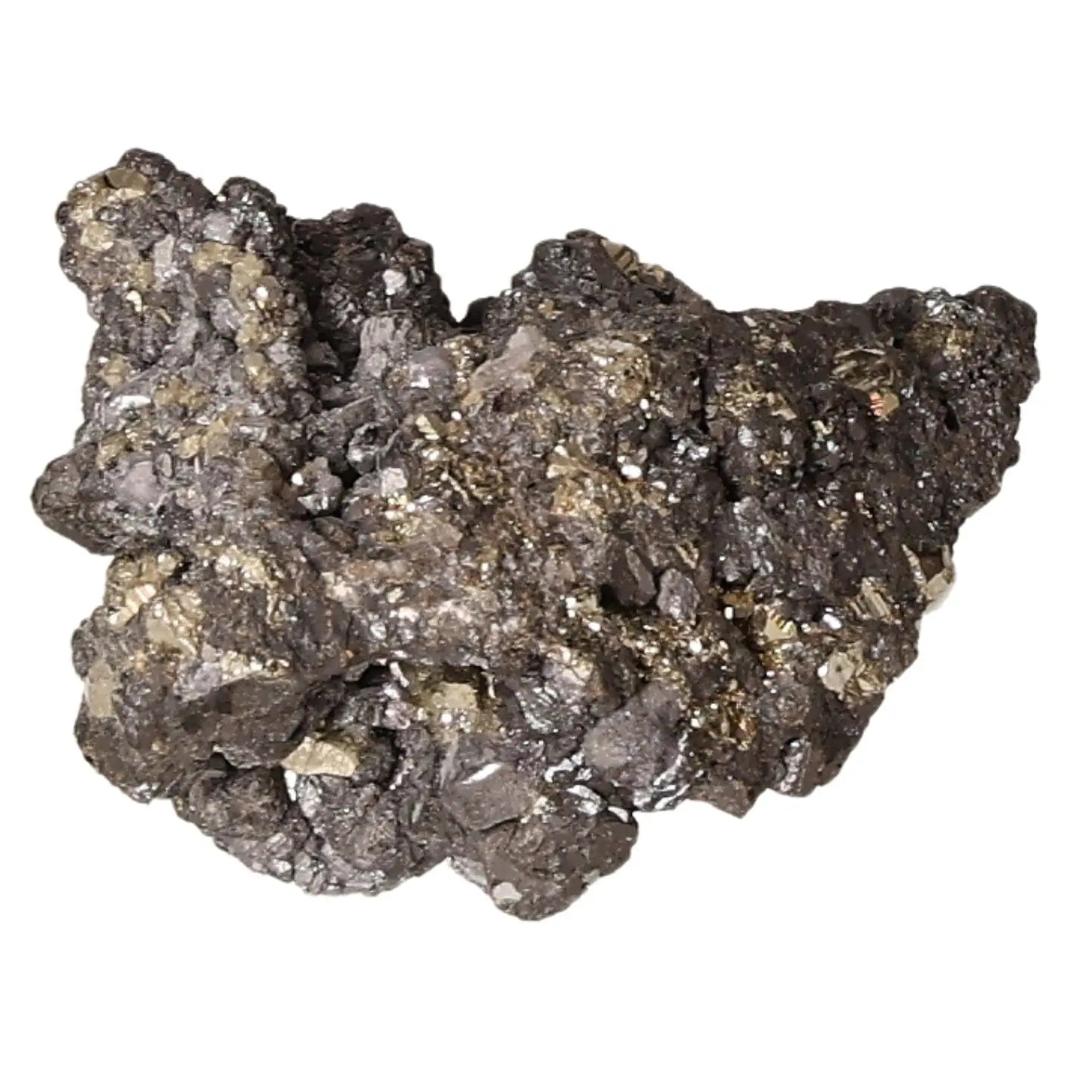 Close-up of a sparkling pyrite druzy with golden hue and metallic luster, known as Fool's Gold, symbolizing wealth and prosperity.