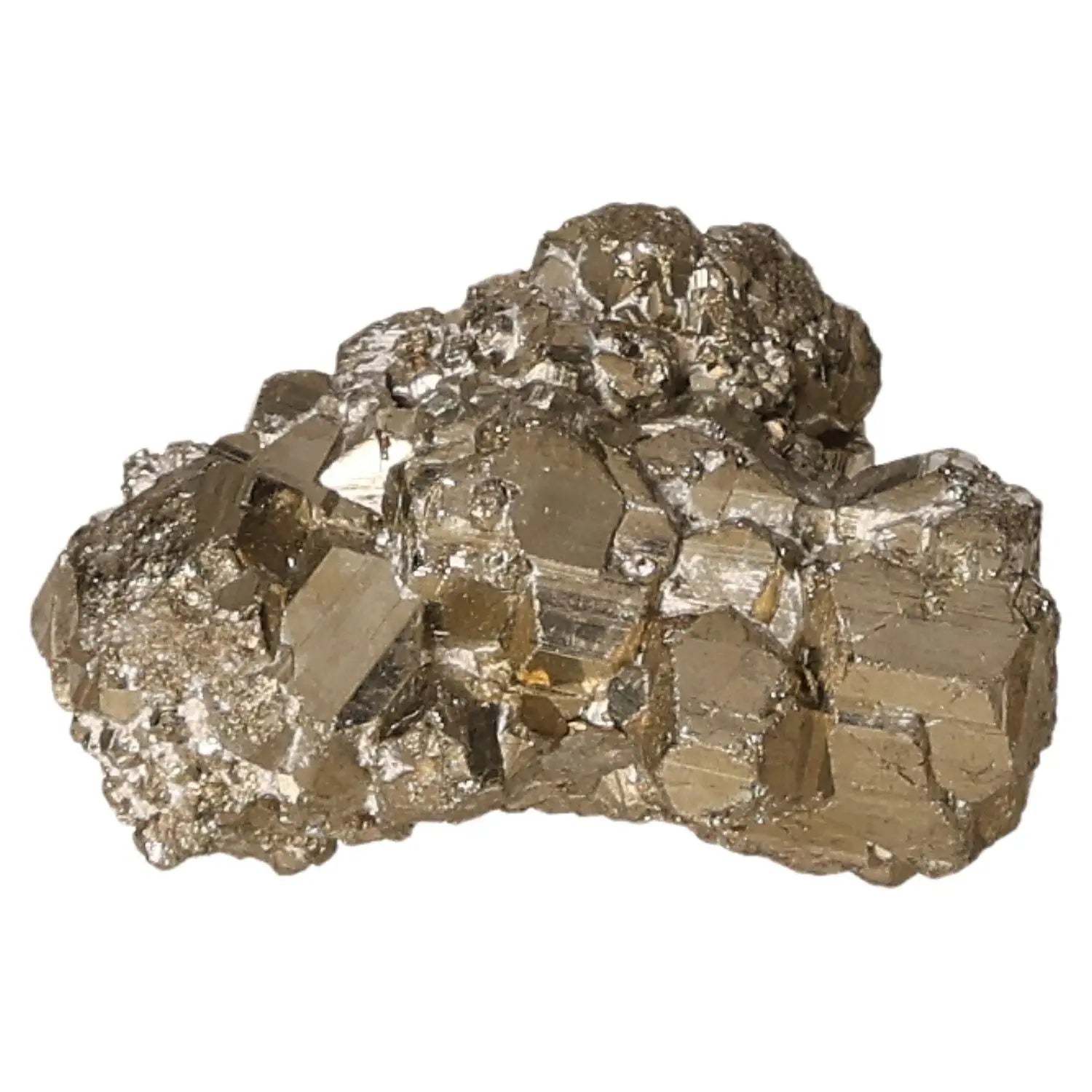 Golden pyrite druzy cluster with metallic luster, known as Fool's Gold, symbolizing abundance and prosperity.