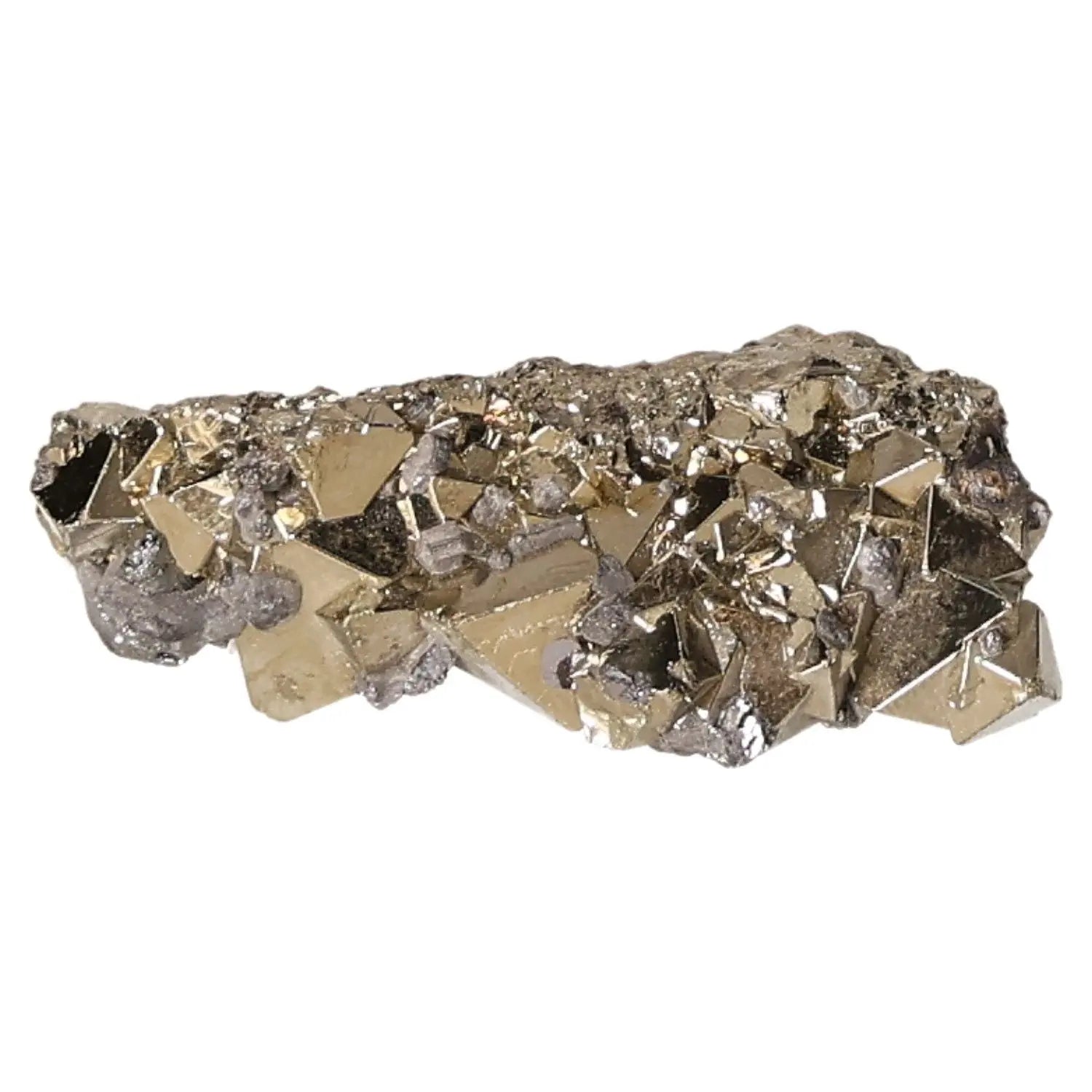 Radiant pyrite druzy mineral with golden metallic luster, resembling gold, symbolizing abundance and prosperity.
