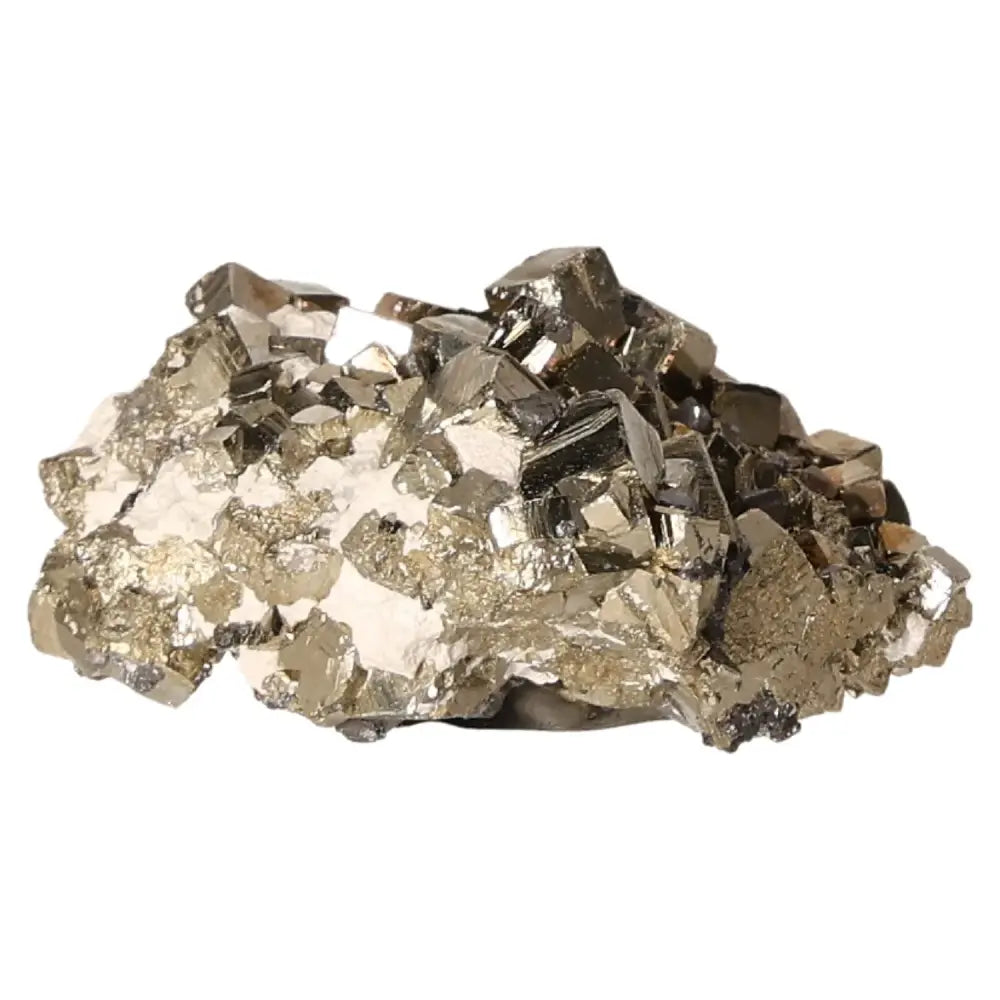 Cluster of sparkling pyrite druzes with golden metallic luster, known as Fool's Gold, symbolizing abundance and prosperity.