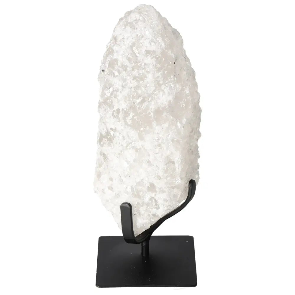 Quartz Crystal Bubble on black stand, enhancing spiritual energy alignment. A unique piece from Sylvia Crystals' premium collection.