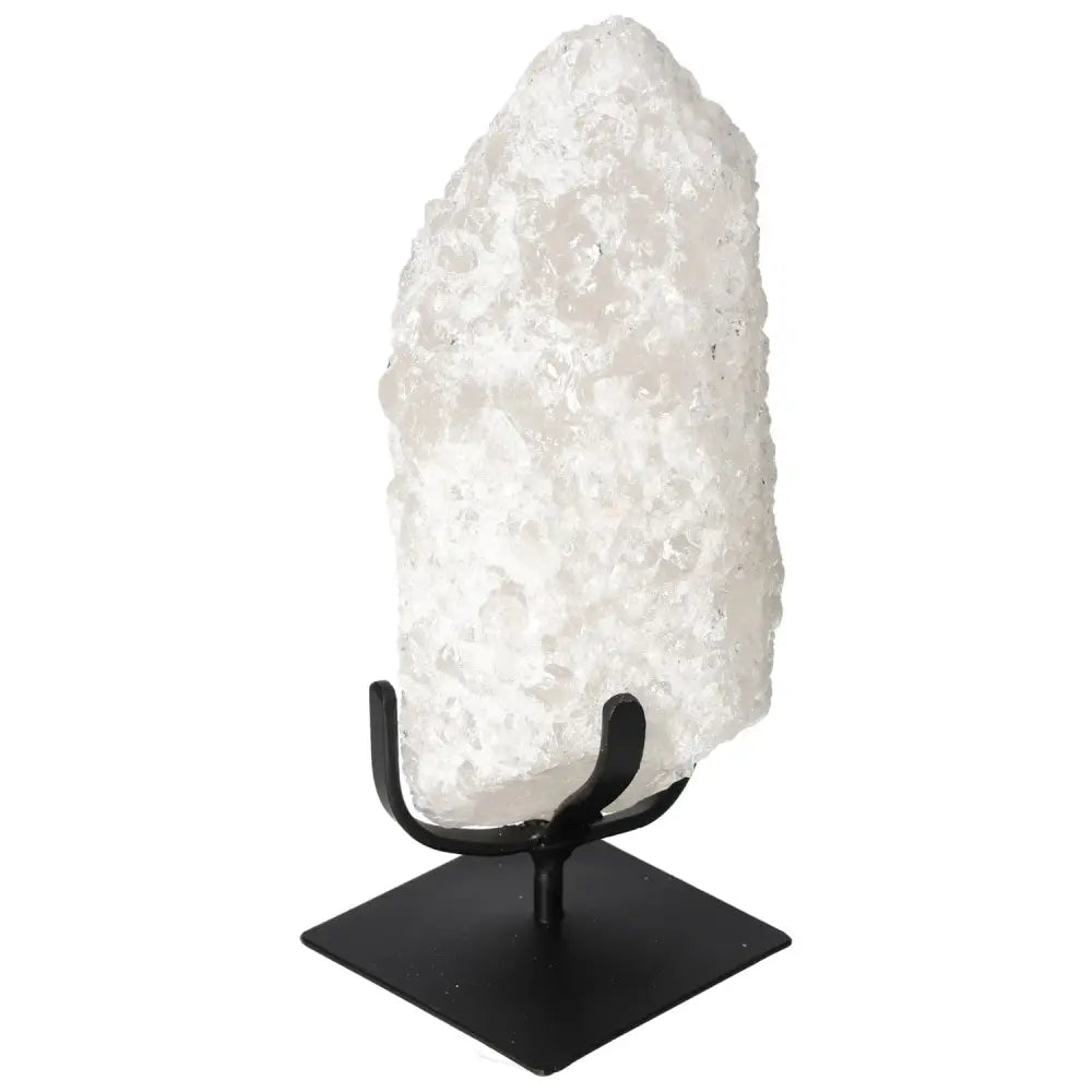 Quartz Crystal Bubble on black stand, enhancing energy alignment by Sylvia Crystals.