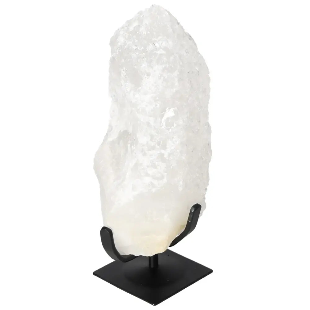 Quartz Crystal Bubble on black stand, premium selection from Sylvia Crystals, showcasing its captivating, transformative energy.