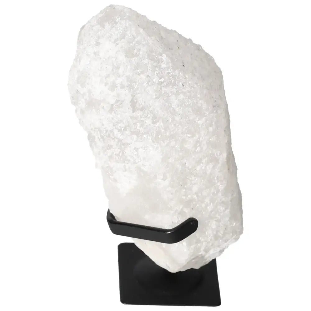 Elegant Quartz Crystal Bubble on black stand, showcasing premium quality by Sylvia Crystals. Ideal for décor and spiritual enhancement.