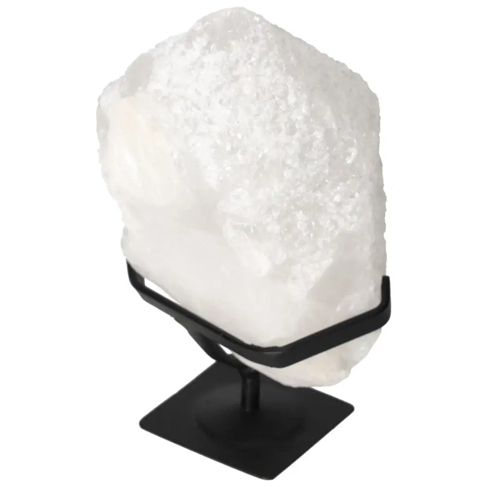 Quartz Crystal Bubble on elegant black stand, premium decorative piece from Sylvia Crystals, ideal for spiritual elevation and decor.