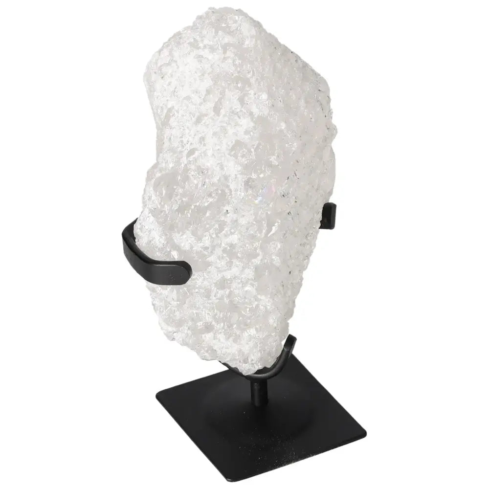 Quartz Crystal Bubble by Sylvia Crystals, elegantly displayed on a stand, showcasing its premium quality and spiritual energy.