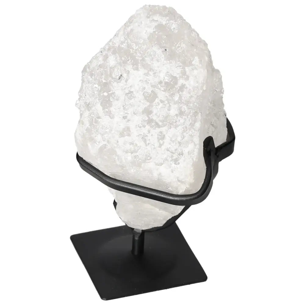 Quartz Crystal Bubble by Sylvia Crystals on black display stand, showcasing premium quality and spiritual harmony.