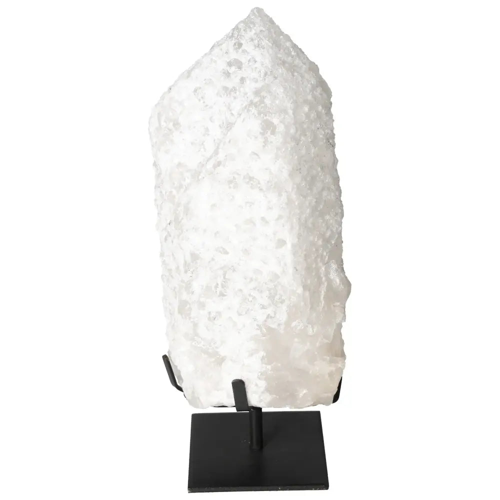 Exquisite Quartz Crystal Bubble from Sylvia Crystals on display stand, showcasing luxury and metaphysical strength for spiritual harmony.