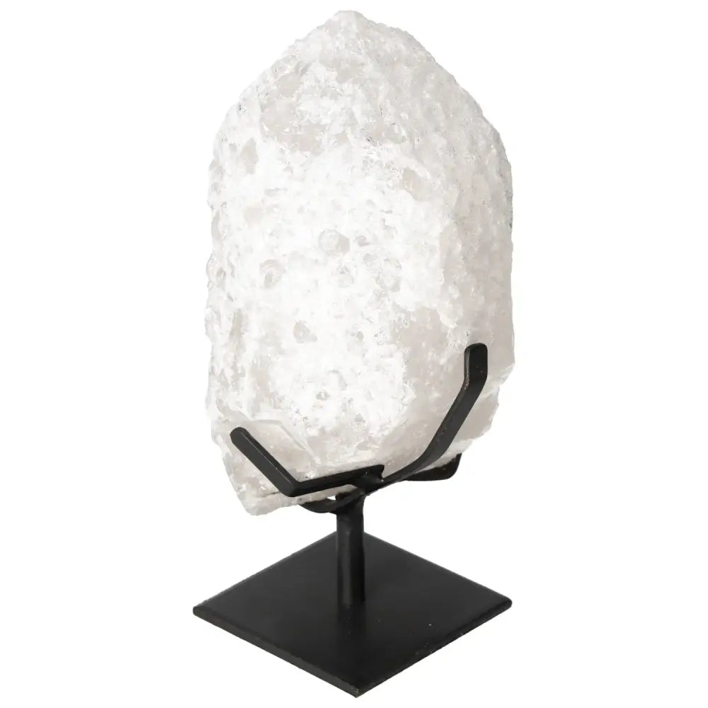 Quartz Crystal Bubble on a sleek metal stand, showcasing its clarity and artisanal craftsmanship from Sylvia Crystals.
