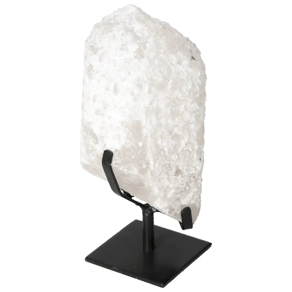 Quartz Crystal Bubble from Sylvia Crystals on display stand, handpicked for clarity and energy balance.