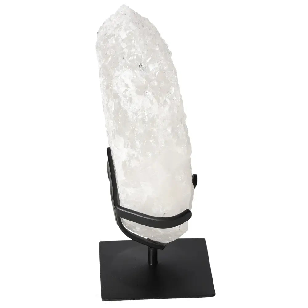 Quartz Crystal Bubble from Sylvia Crystals, elegant decorative piece on black stand for spiritual healing and clarity.