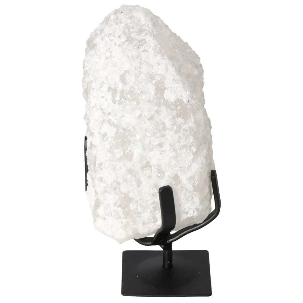 Quartz Crystal Bubble on black stand, premium quality handpicked from Sylvia Crystals, enhances physical and metaphysical well-being.