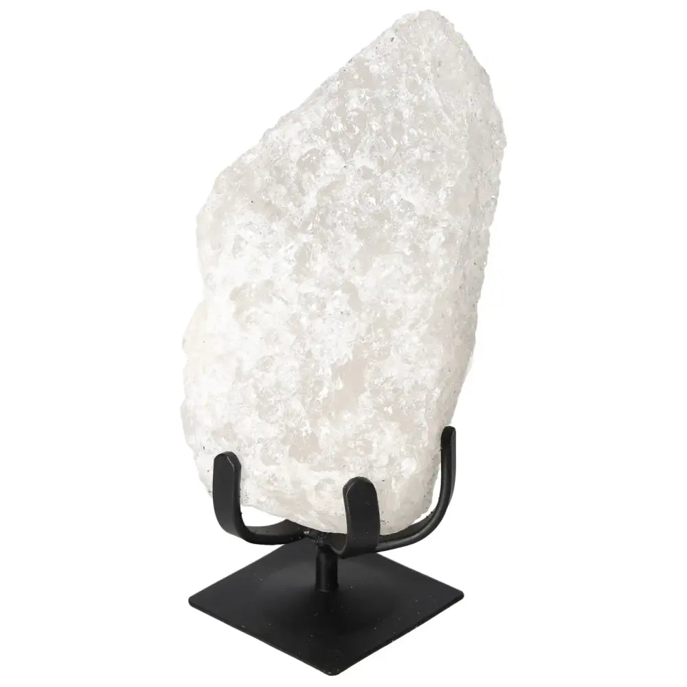 Quartz Crystal Bubble on black stand, offering spiritual enhancement and elegance by Sylvia Crystals.