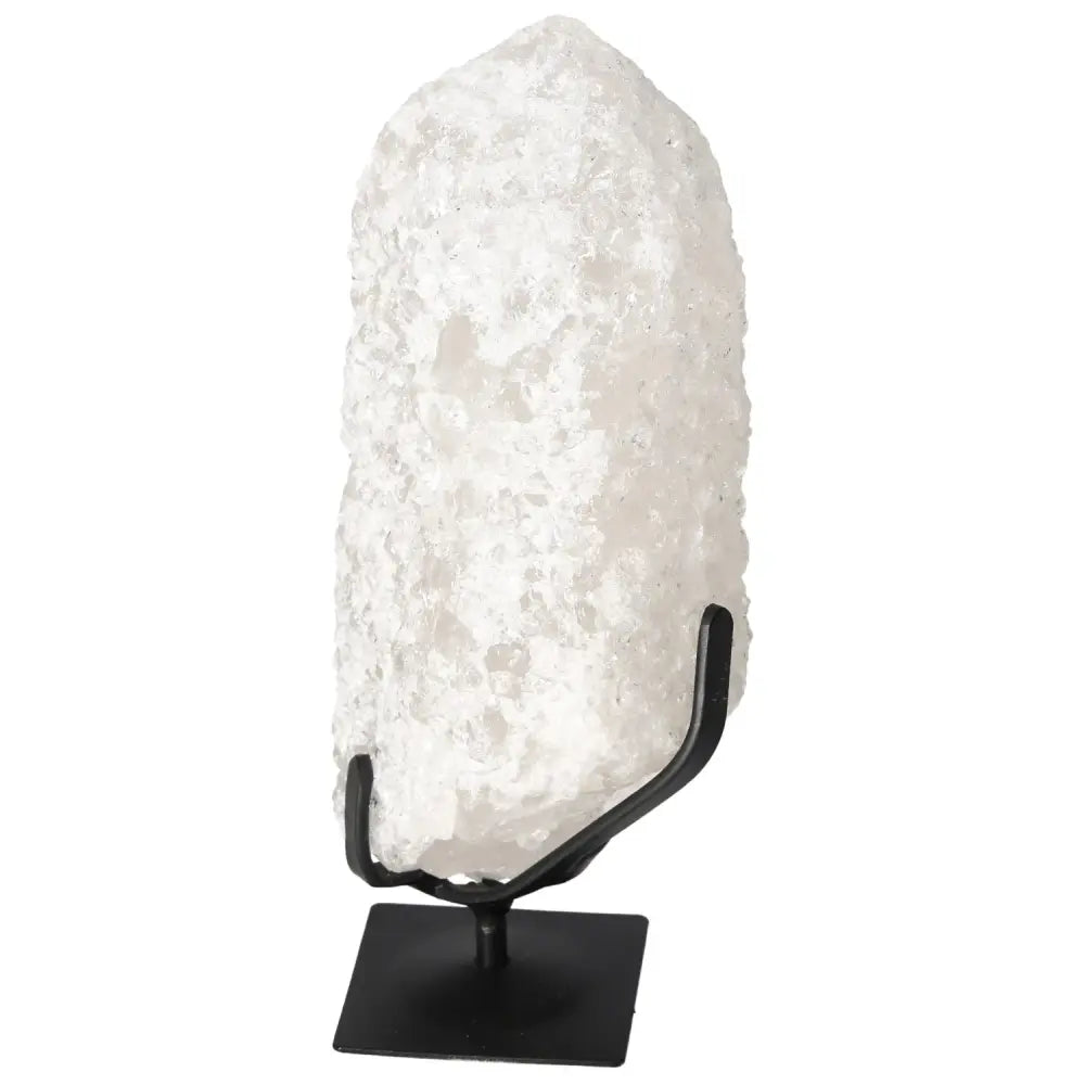 Quartz Crystal Bubble on a black stand, showcasing its enchanting elegance and spiritual harmony by Sylvia Crystals.