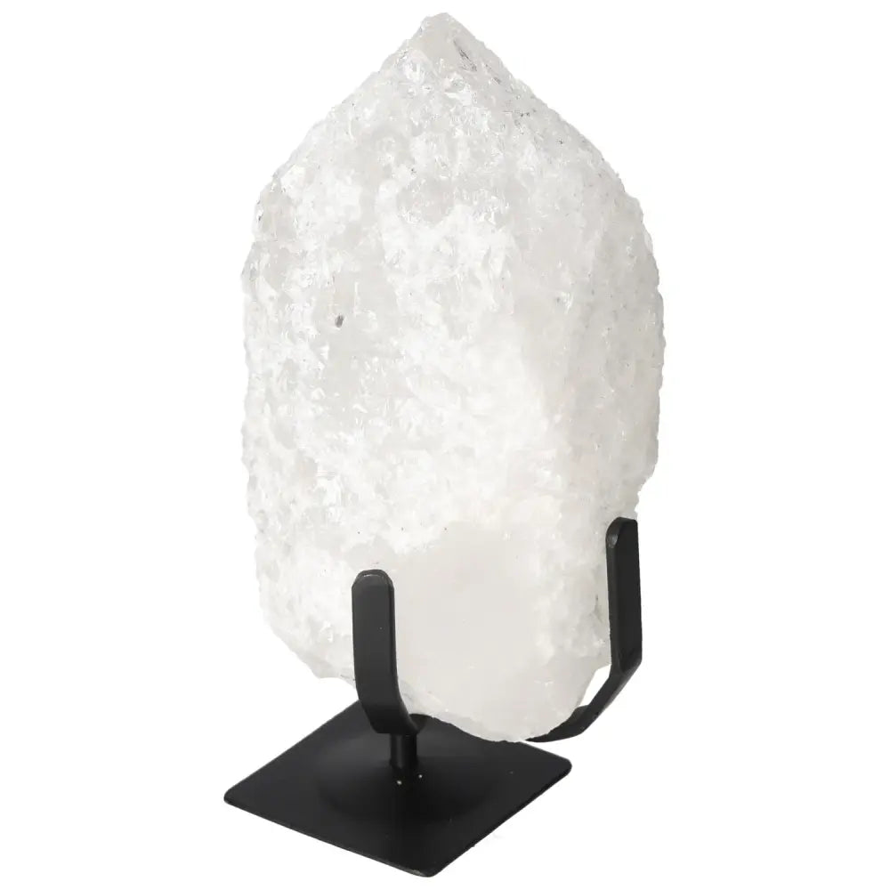 Quartz Crystal Bubble on black stand, from Sylvia Crystals, showcasing its enchanting hues and transformative properties, enhances spiritual journey.