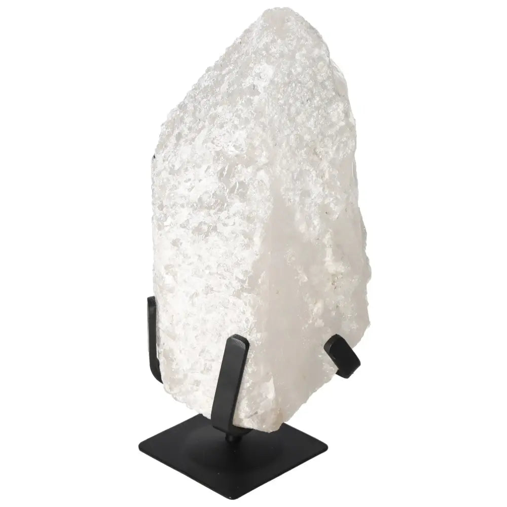 Elegant Quartz Crystal Bubble by Sylvia Crystals on black stand, promoting spiritual wellness and personal growth.