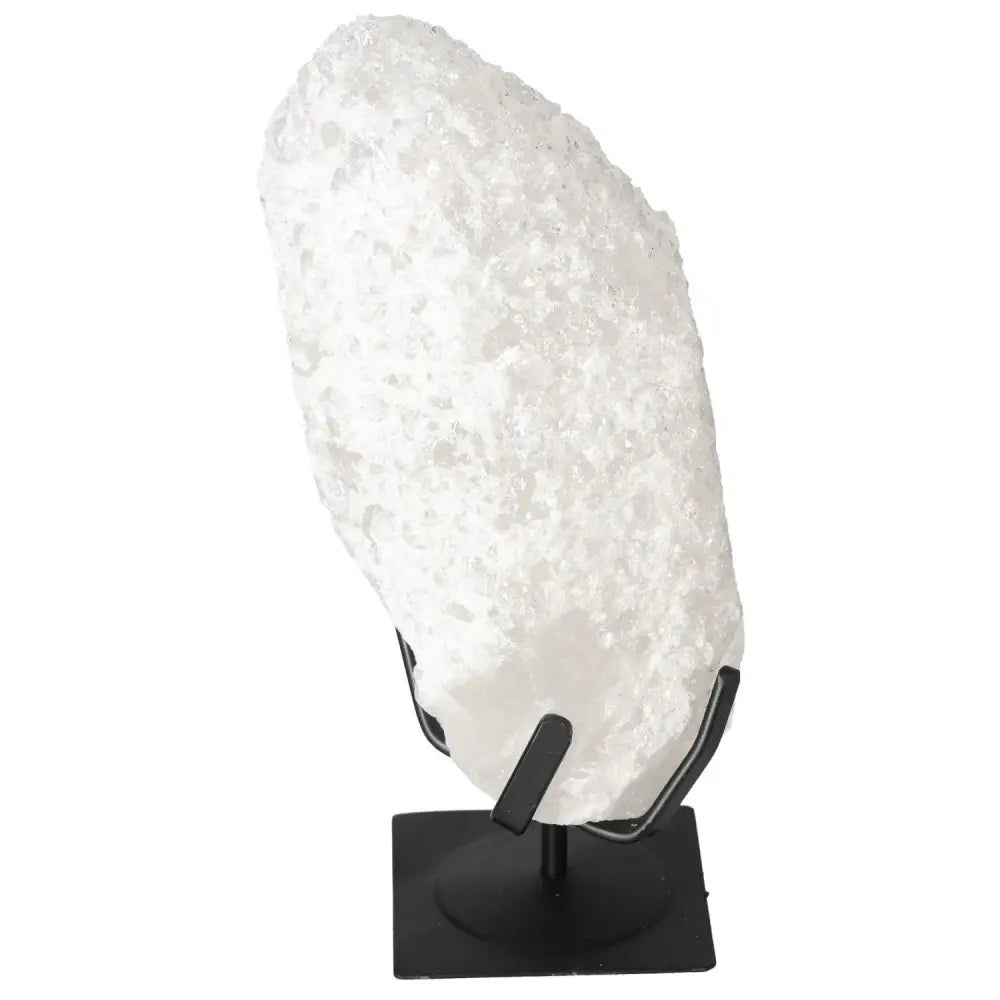 Quartz Crystal Bubble in elegant metal stand, crafted for spiritual enhancement, by Sylvia Crystals.