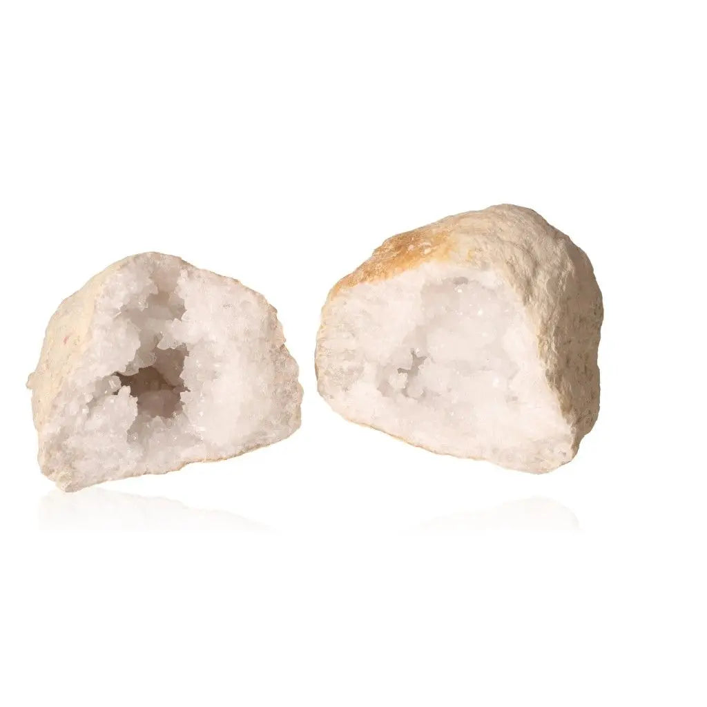 Quartz Geode (1200-2000g) with sparkling milky quartz crystals, mystical allure, and rugged exterior, perfect for home decor.
