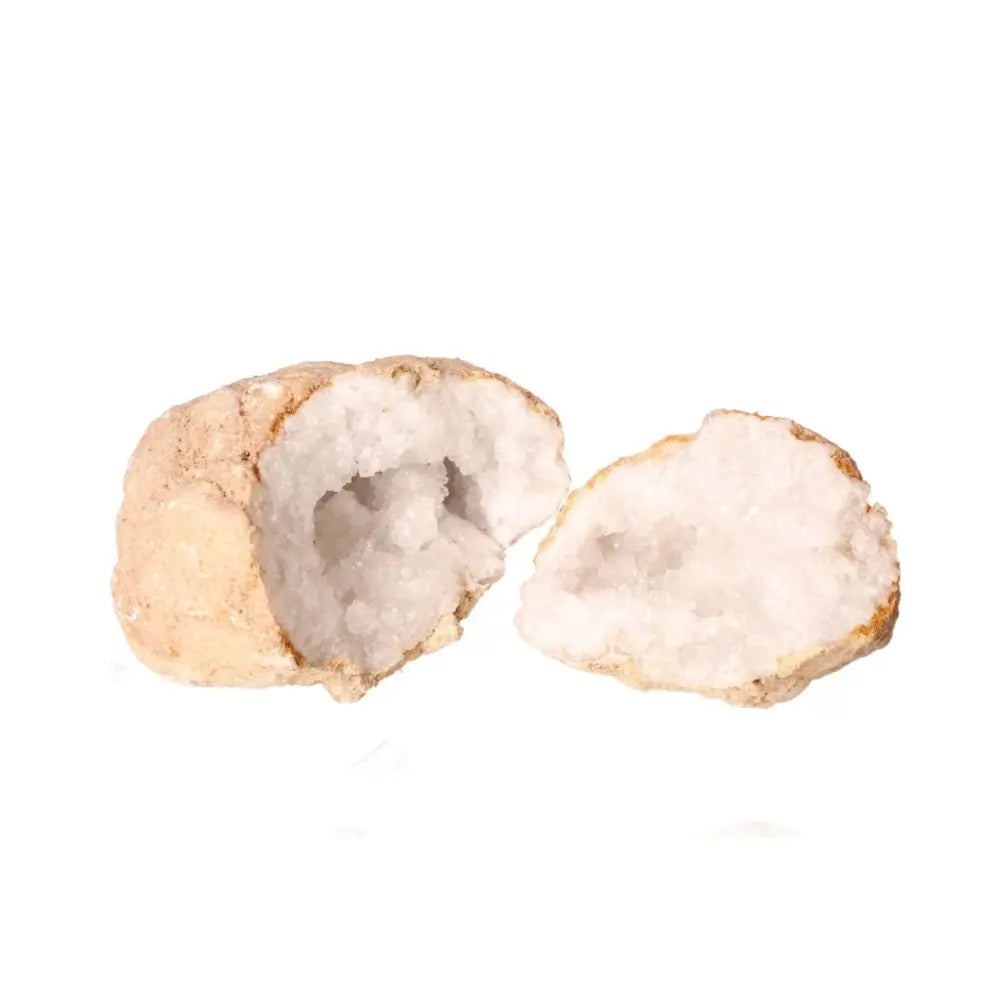 Open Quartz Geode displaying sparkling white crystals, ideal for decor, healing, and meditation; weight range: 1200-2000g.