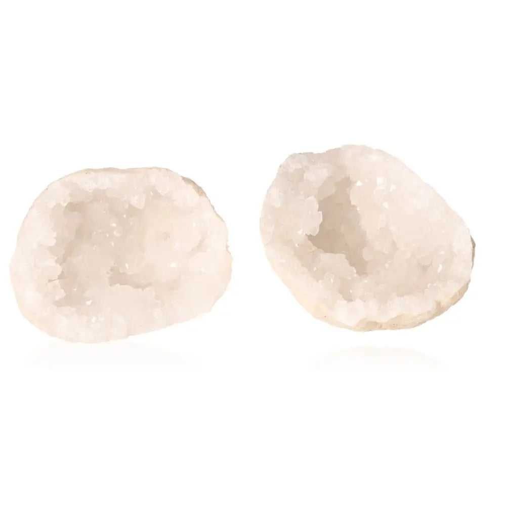 Quartz Geode 400-600g with milky white crystals, displaying captivating natural beauty and mystic allure as interior decor.