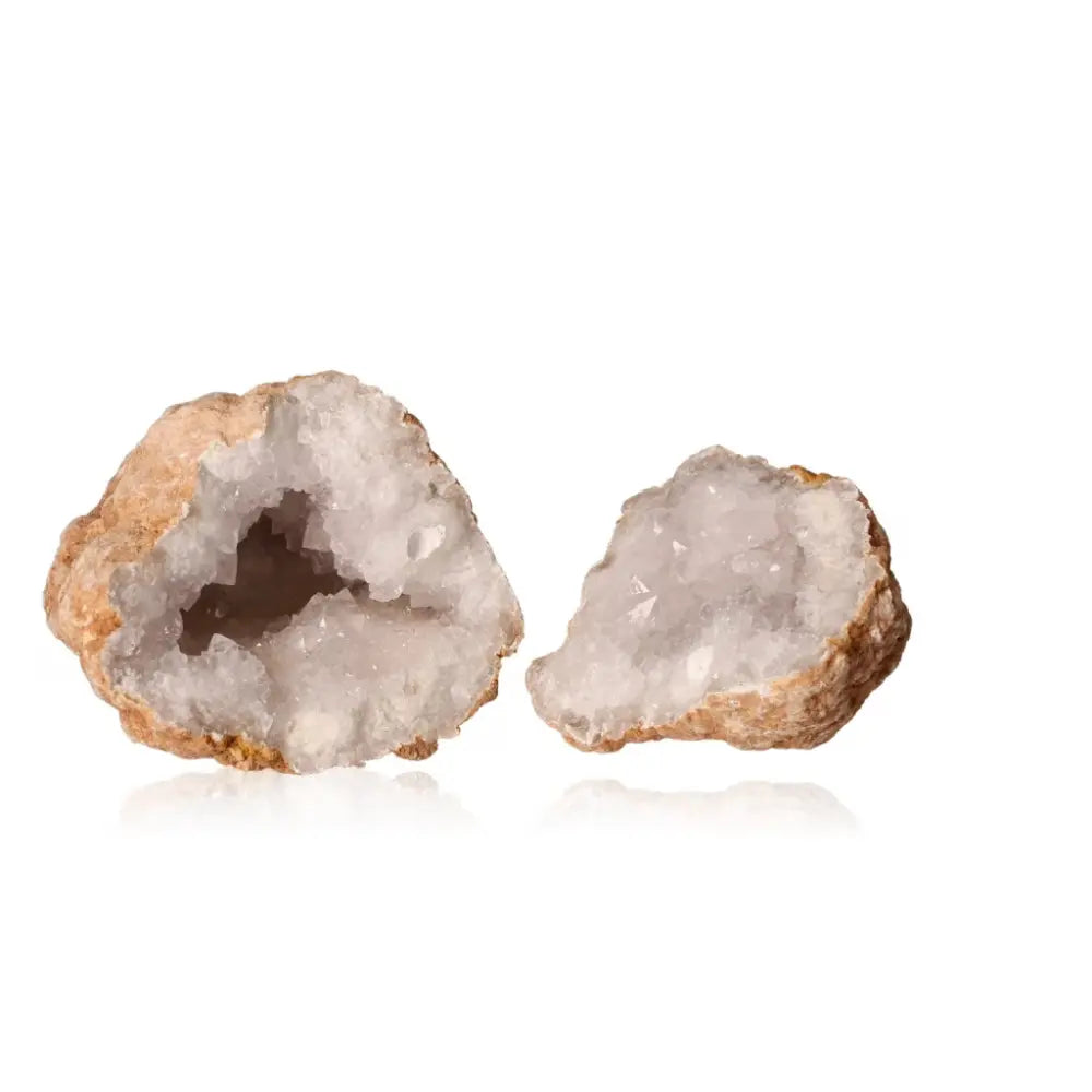 Quartz Geode with white sparkling crystals in a rugged shell, 700-900g, showcasing natural beauty and elegance.