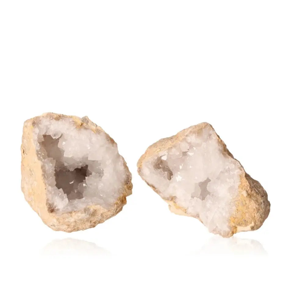 Quartz Geode (700-900g) with sparkling white crystals, showcasing its natural beauty and transformative energy properties.