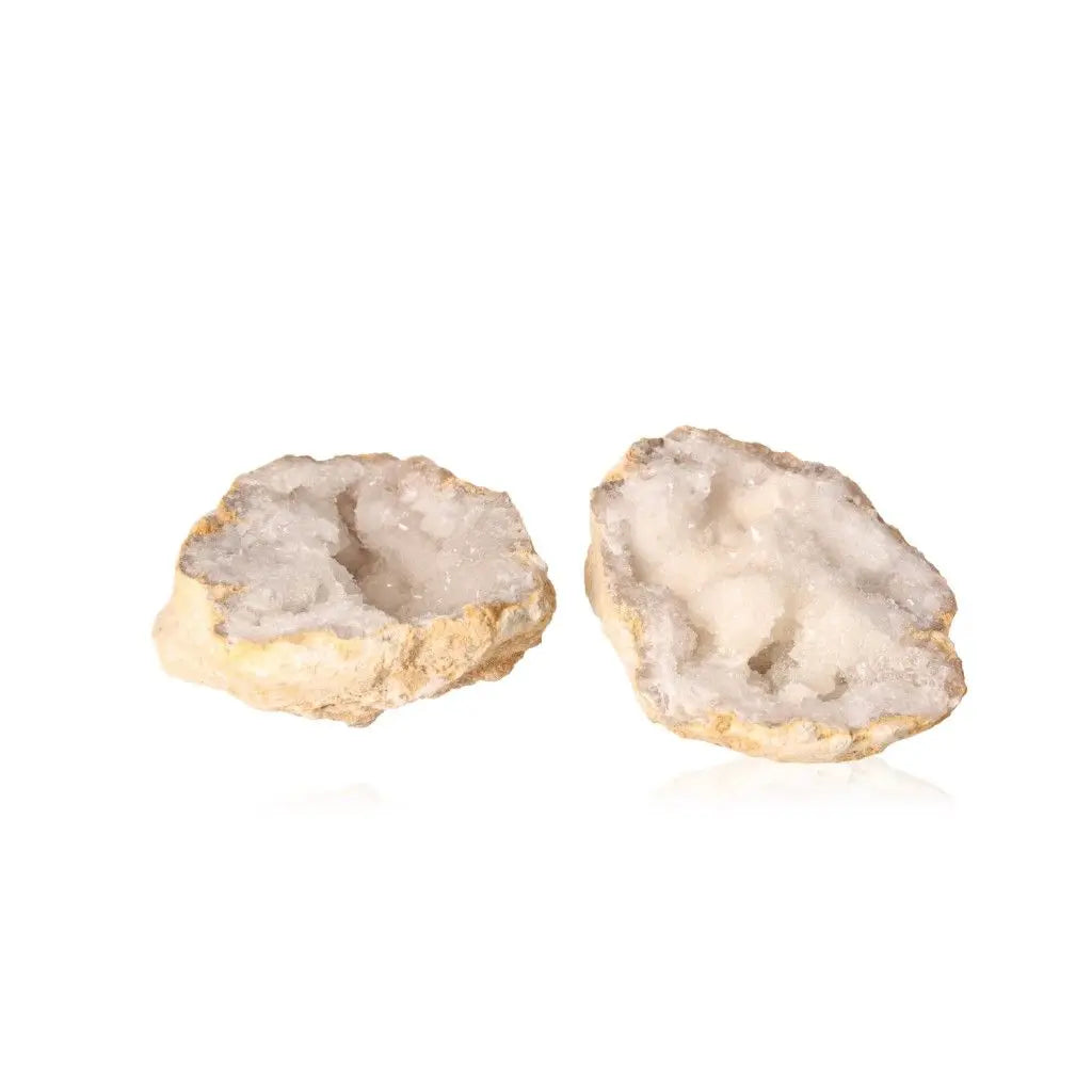 Quartz Geode with sparkling white crystals, enhancing tranquility and clarity in spaces, weighs 900-1200g, perfect for home decor.