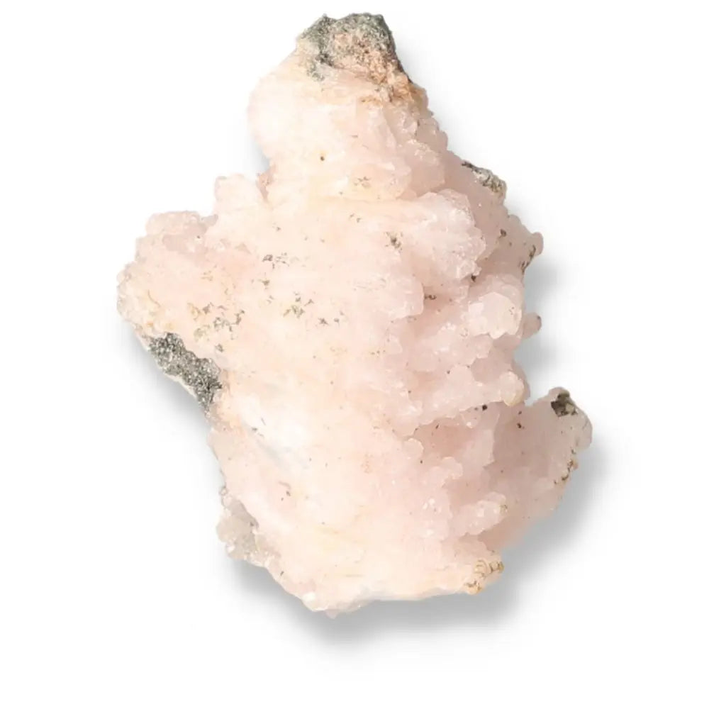 Light pink quartz crystal with unique formations and subtle textures, showcasing its natural beauty and transformative properties.