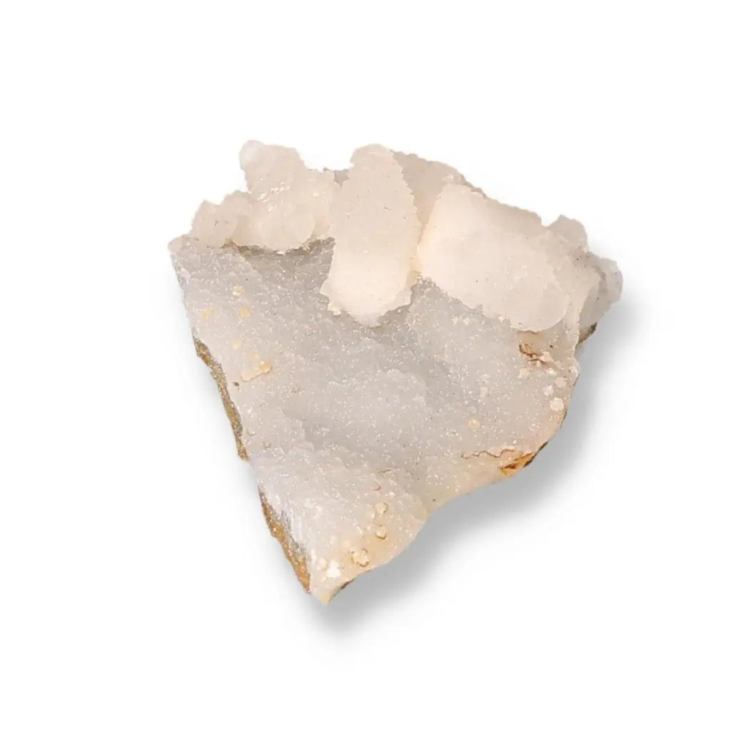 Close-up of a natural Quartz crystal, showcasing its unique texture and ethereal white coloration for spiritual transformation.