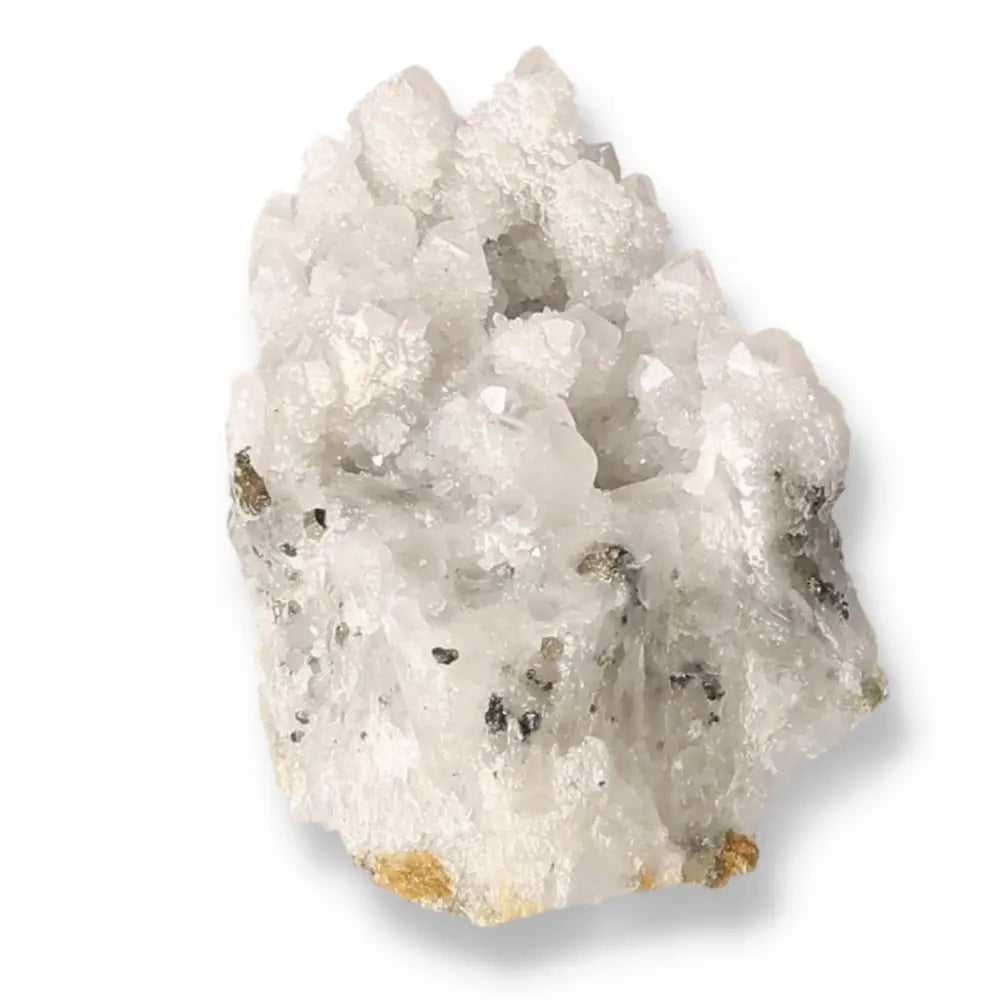 Raw quartz crystal cluster with captivating white color and unique textures
