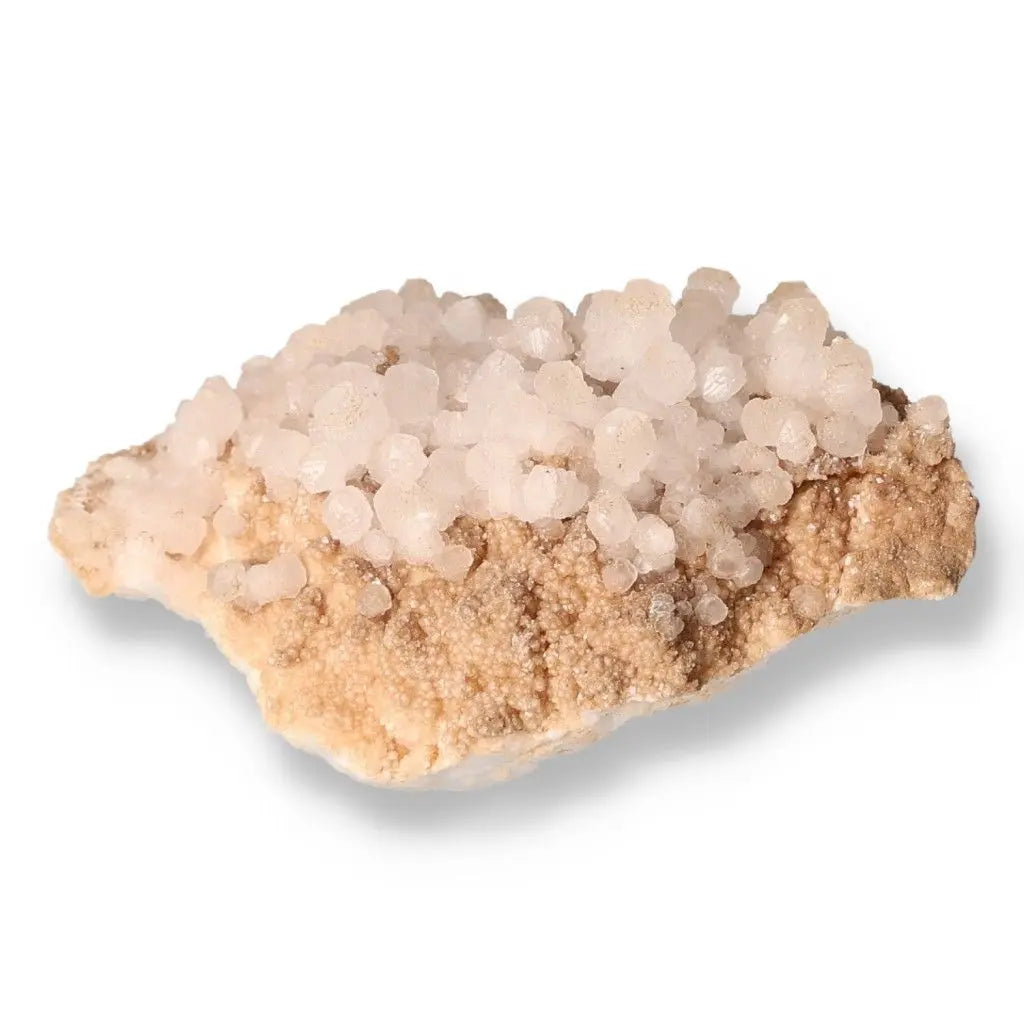 Natural quartz crystal formation with white and beige tones, perfect for chakra alignment and energetic harmony.