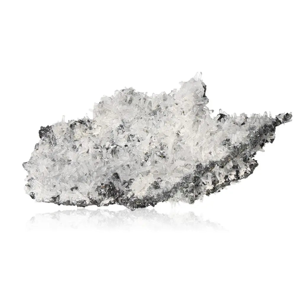 Stunning Quartz on Galena crystal showcasing natural mineral beauty and synergistic energies, ideal for collectors and enthusiasts.