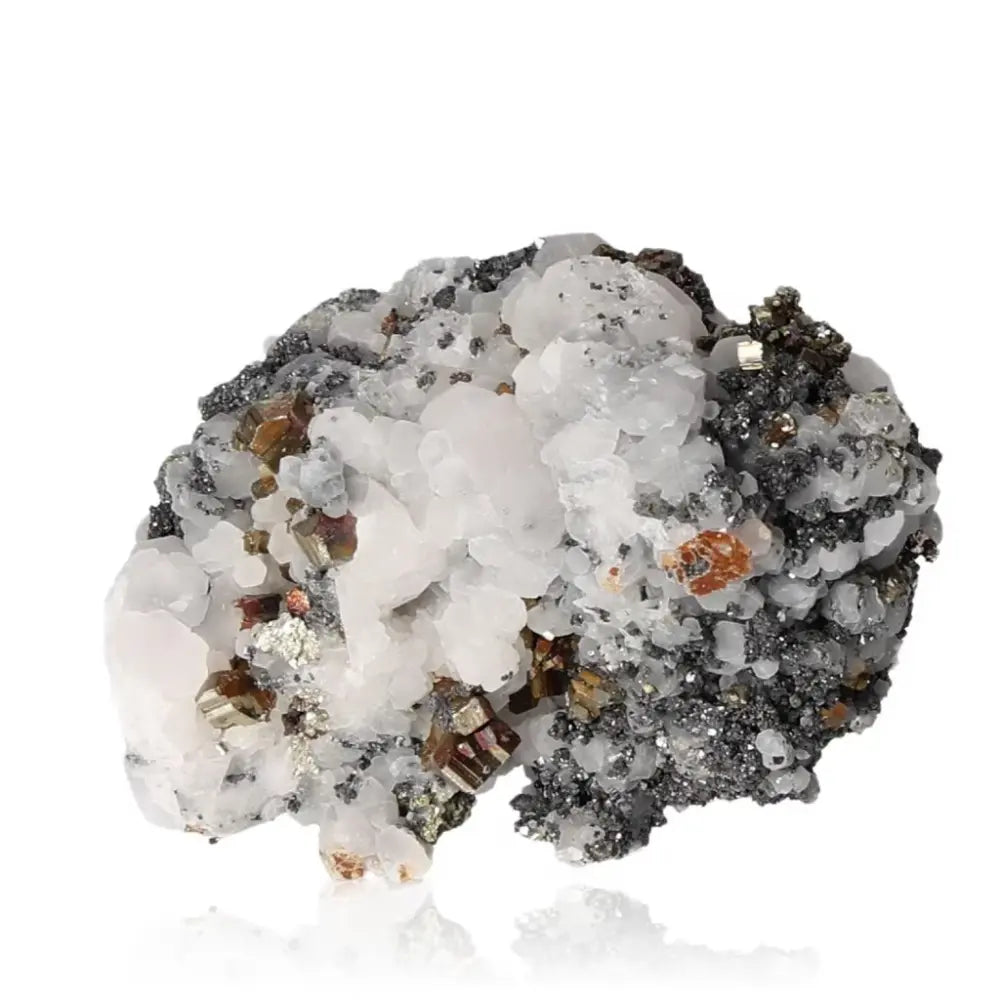 Quartz with Calcite, Galena, Sphalerite, Chalcopyrite crystal cluster showcasing luxury and spiritual elegance.
