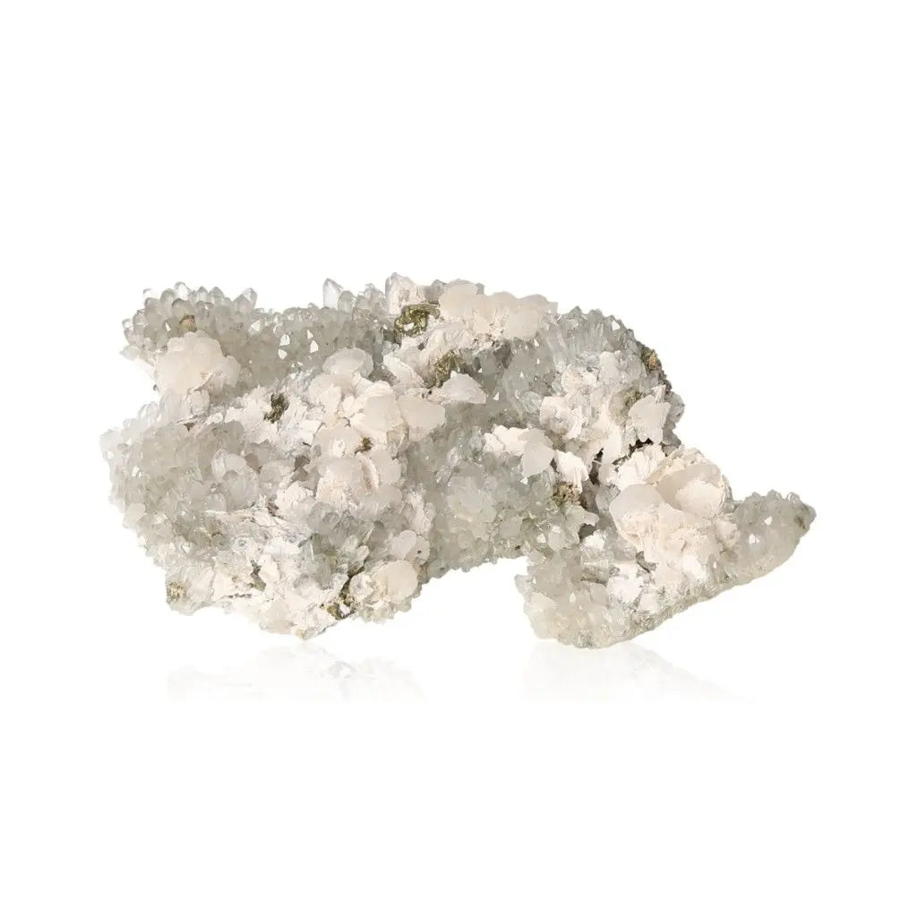 Quartz with Chalcopyrite and Calcite crystal from Sylvia Crystals, promoting tranquility and positive energy.