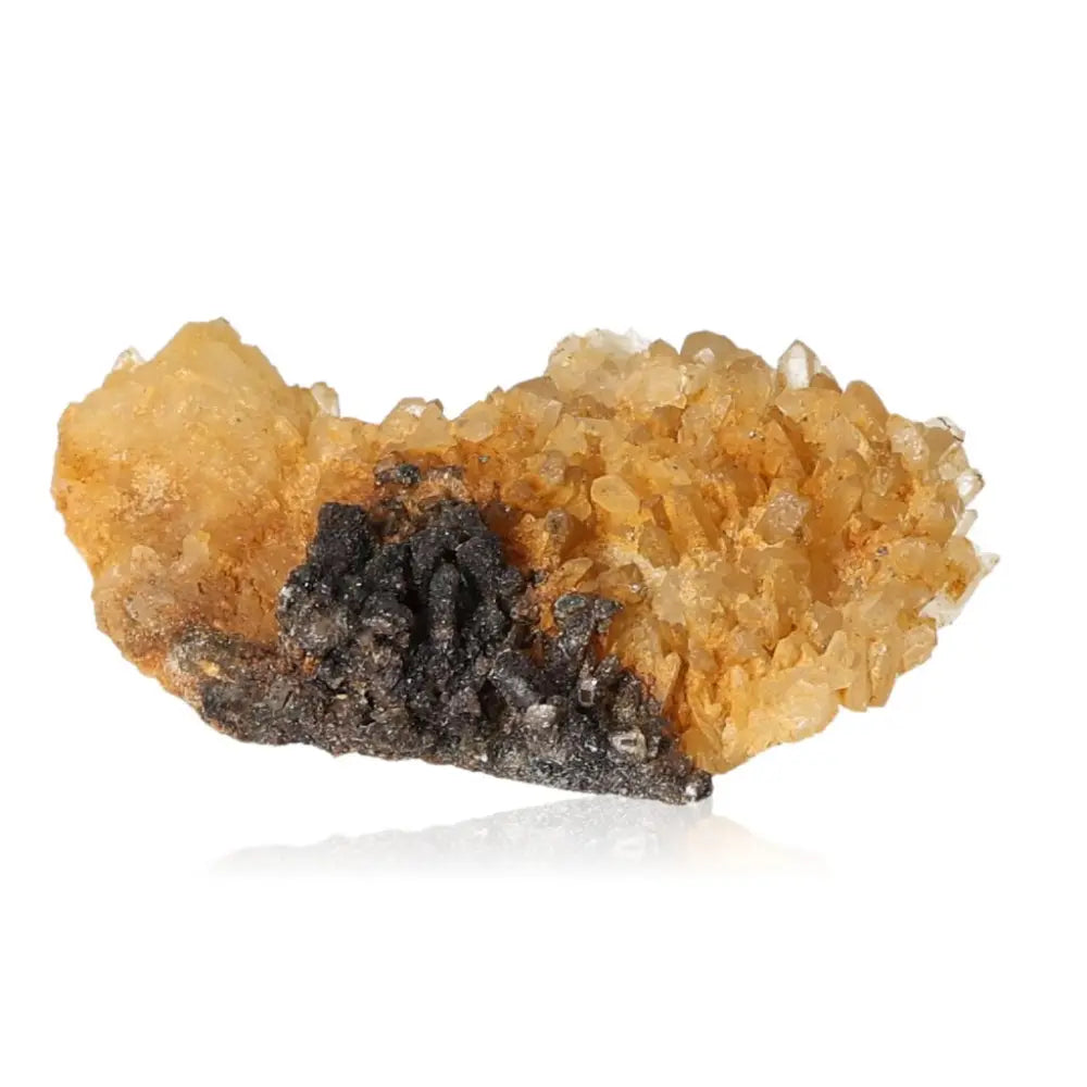 Quartz with Goethite and Psylomelan crystal showcasing natural artistry from Sylvia Crystals.