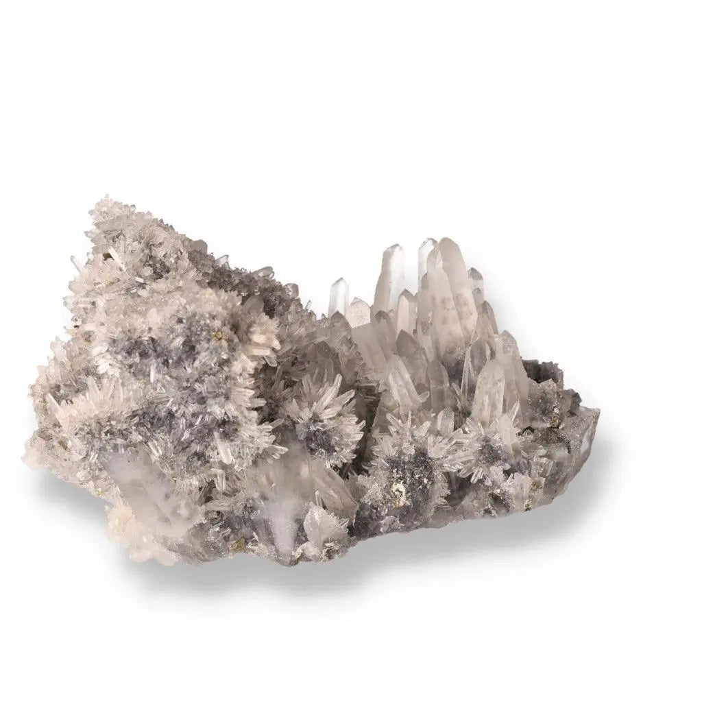 Quartz with small Pyrite crystal, embodying Sylvia Crystals' harmony and luxury, showcasing natural artistry and spiritual energy.