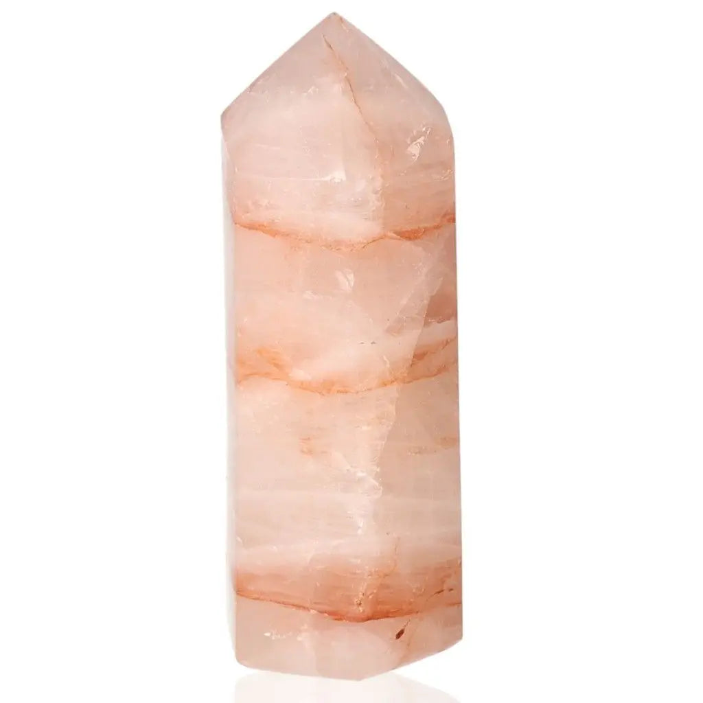 Red Calcite Tower crystal with unique quartz variations, supporting chakra alignment and spiritual needs.