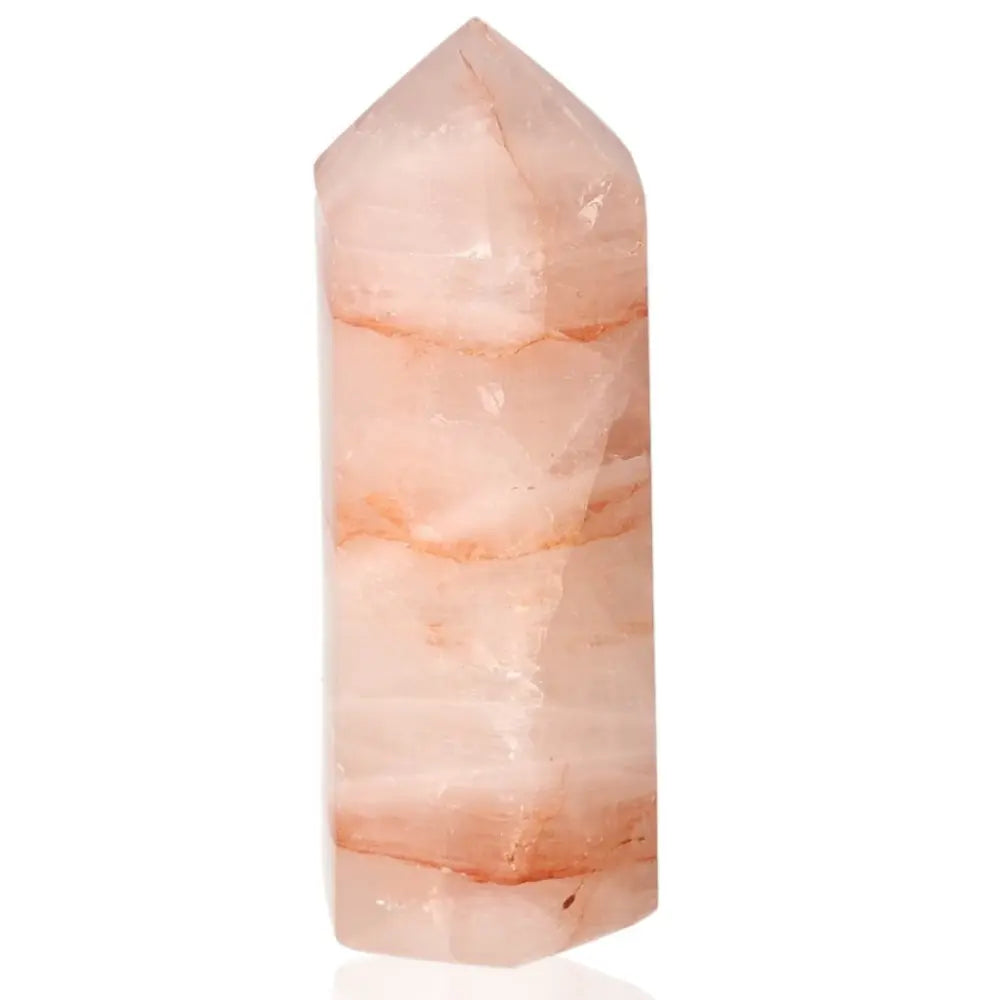 Red Calcite Tower Quartz Crystal for Chakra Healing and Spiritual Growth.