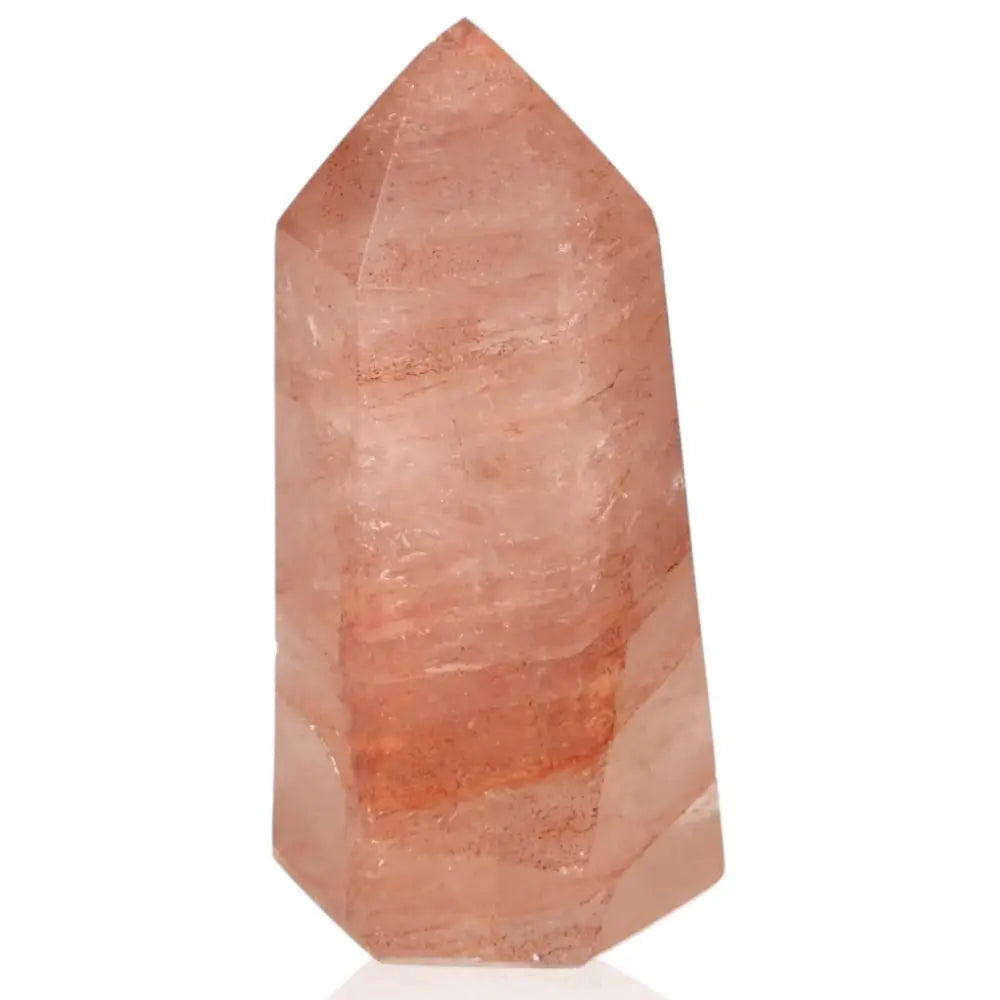 Red Calcite Tower with healing properties for chakras and zodiac alignment, enhancing body and soul energy.