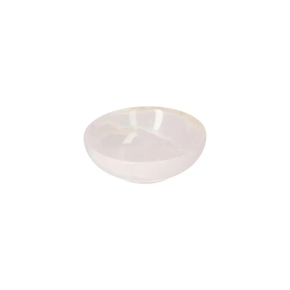 Rose Onyx Bowl with smooth, polished surface and delicate veining, reflecting light beautifully for elegant home décor.