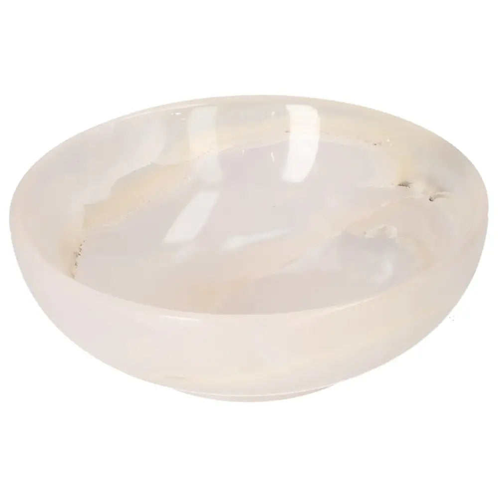 Rose Onyx Bowl with polished surface, showcasing delicate veining and elegant translucency, perfect for sophisticated décor.