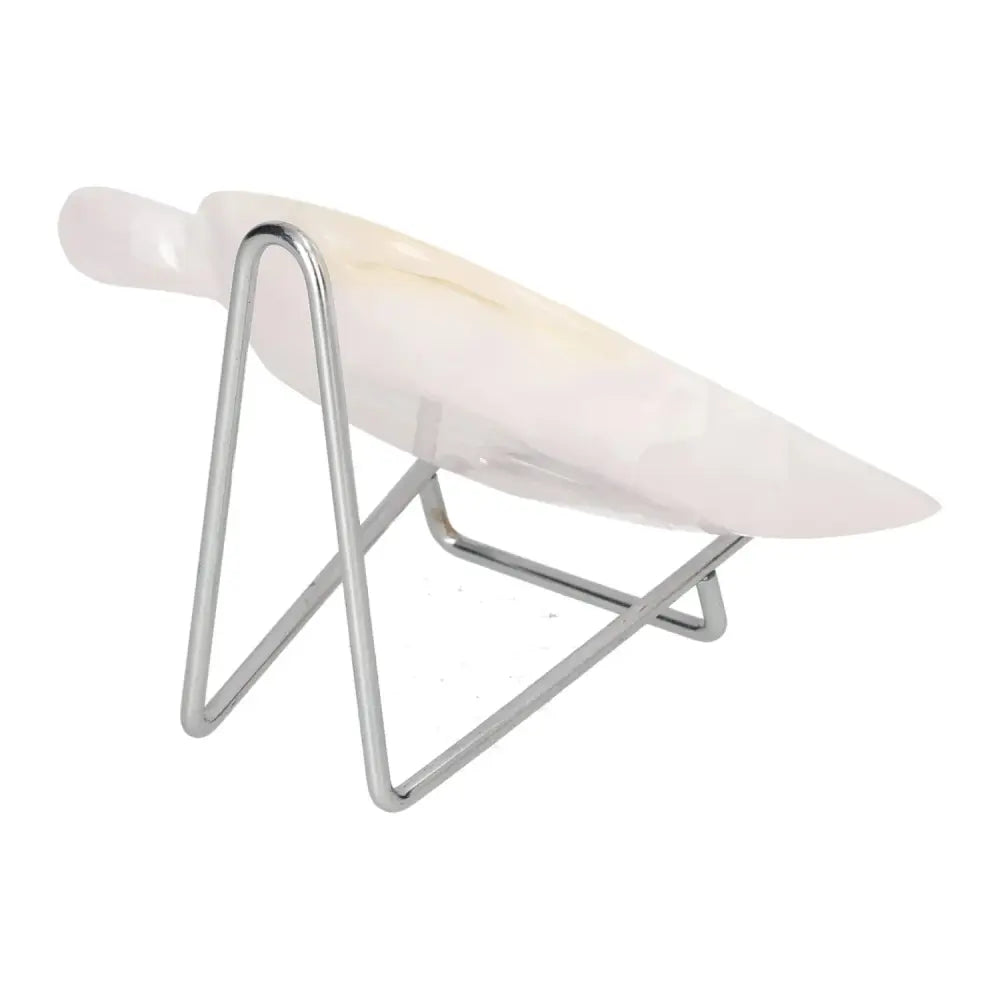 Elegant rose onyx platter with unique veining on a sleek metal stand, perfect for enhancing any tablescape with natural beauty.