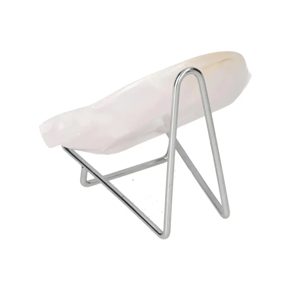 Side view of a rose onyx platter on a metal stand, showcasing its elegant veining and polished surface, perfect for upscale table settings.