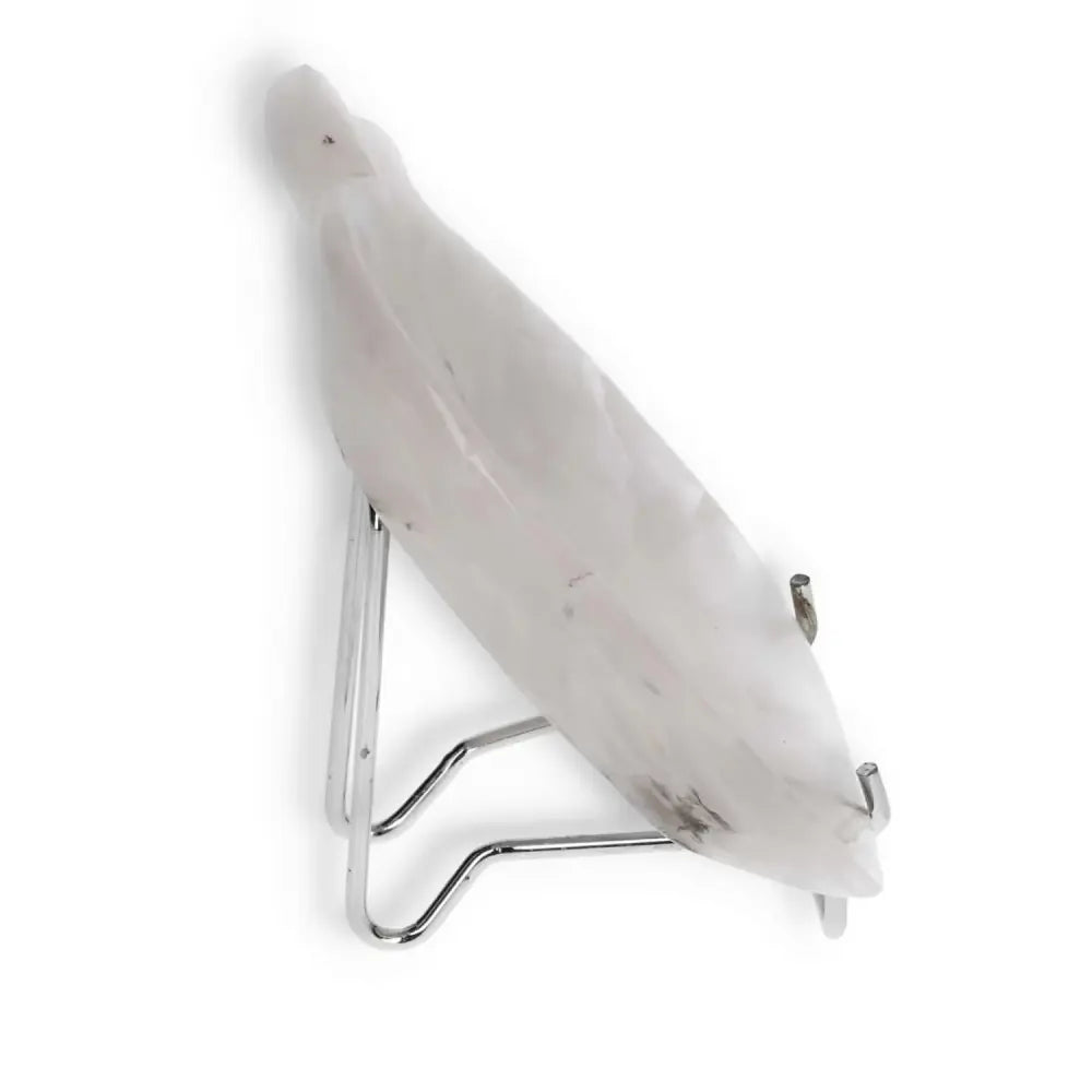 Rose onyx small platter with unique veining patterns on display stand.